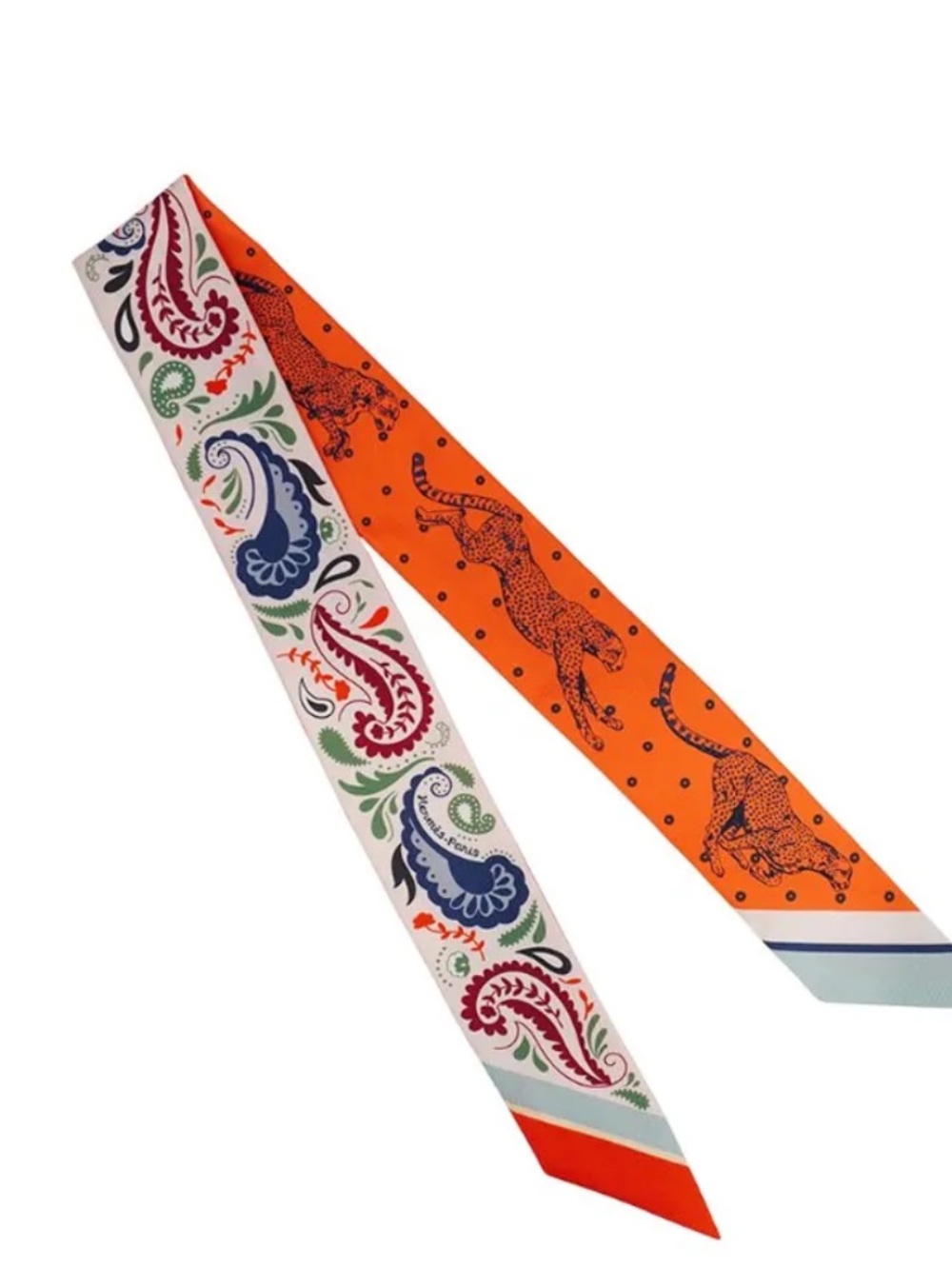 Hermes. Orange Guepards Slim Twilly Scarf